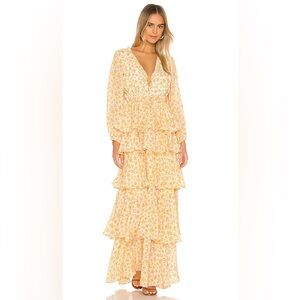 All Things Mochi Luz Tiered Ruffle Maxi Dress in Yellow Size XS 100% Silk
